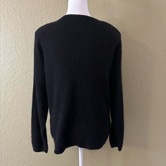 Vintage Womens L Sequin Beaded Flower Sweater Black Bedazzled Pointsetta Holiday - Picture 5 of 6